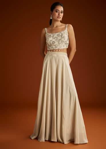 Cream Croptop Patch And Sequin Croptop Jacket Set