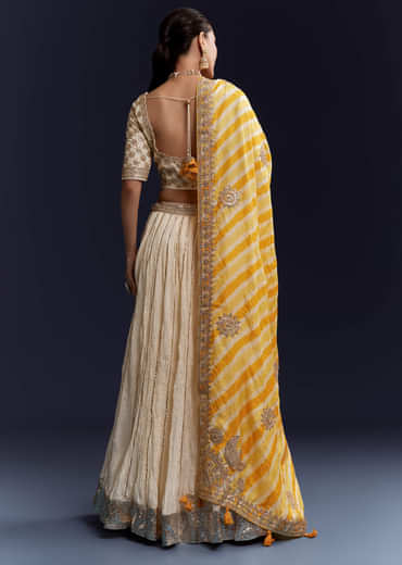 Cream Gota Lace Work Silk Bridesmaid Lehenga Set