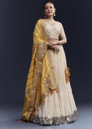 Cream Gota Lace Work Silk Bridesmaid Lehenga Set