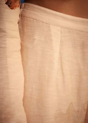 Cream Linen Floral Printed Embroidered Co Ord Set