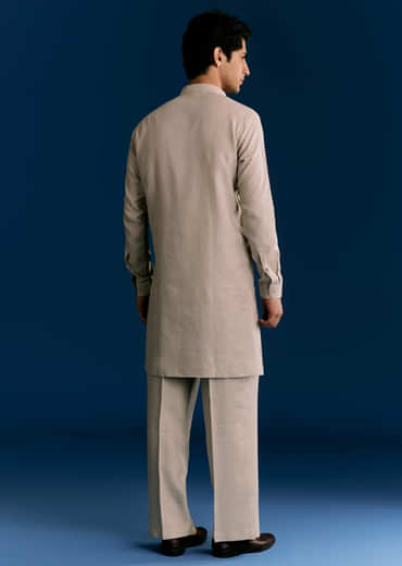 Cream Linen Kurta Set With Embroidery
