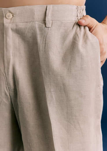 Cream Linen Kurta Set With Embroidery