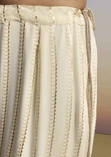 Cream Lucknowi Sharara Set With Tissue Dupatta