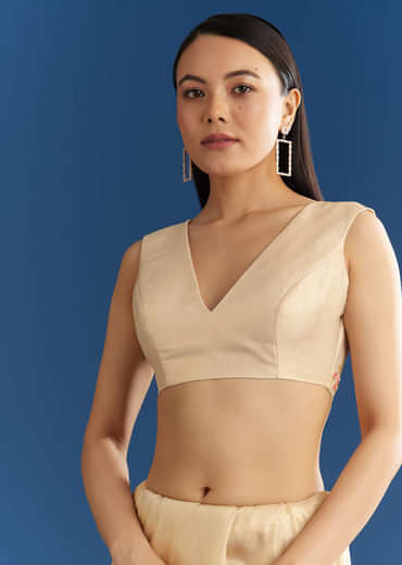 Cream Organza Tissue Saree With Subtle Beaded Border