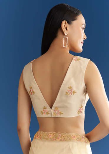 Cream Organza Tissue Saree With Subtle Beaded Border