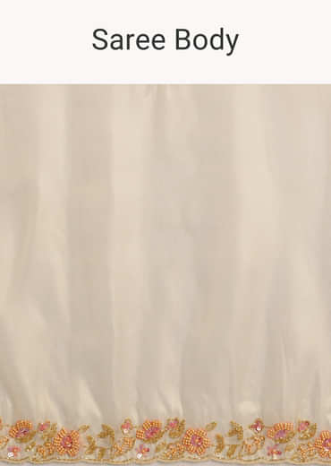 Cream Organza Tissue Saree With Subtle Beaded Border