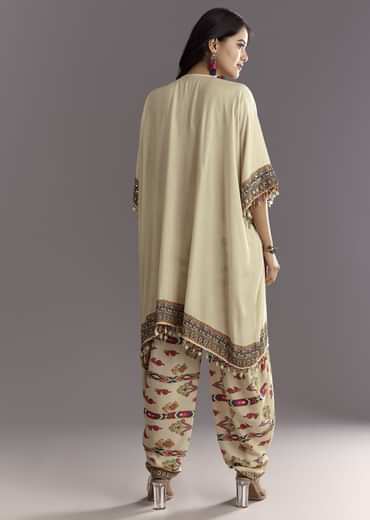 Cream Printed Muslin Kurta And Dhoti
