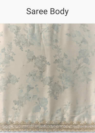 Cream Satin Saree with Floral Print and Unstitched Blouse