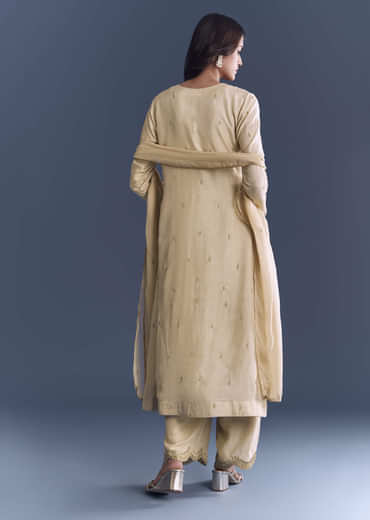 Cream Silk Anarkali Suit With Zari Thread Embroidery