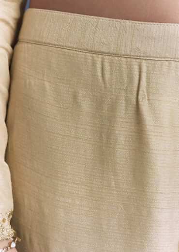 Cream Silk Anarkali Suit With Zari Thread Embroidery