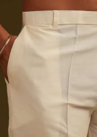 Cream Silk Kurta Set With Monochromatic Floral Embroidery