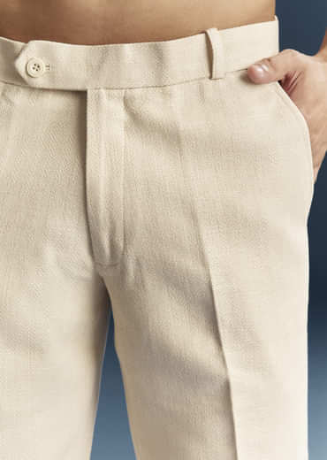 Cream Silk Kurta Jacket Set For Men With Dense Embroidery