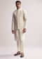 Cream Silk Kurta Jacket Set For Men With Floral Hand Embroidery