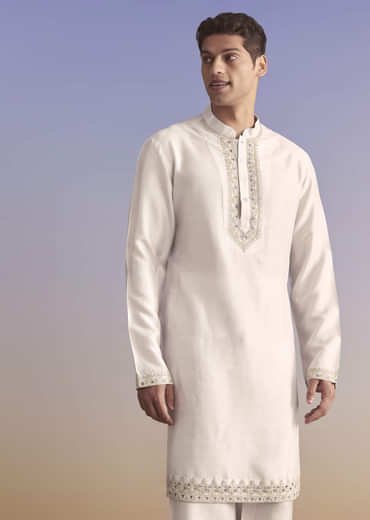 Cream Silk Kurta Jacket Set For Men With Subtle Thread Work