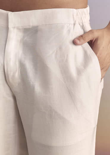 Cream Silk Kurta Jacket Set For Men With Subtle Thread Work