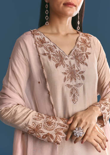 Cream Silk Kurta Palazzo Set With Cut Dana Work
