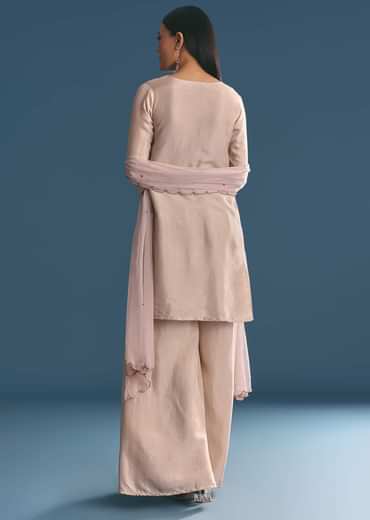 Cream Silk Kurta Palazzo Set With Cut Dana Work