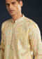 Cream Silk Mens Kurta Set with Thread Embroidery