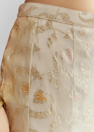 Cream Tissue Crop Top And Palazzo Pant Set With Embroidery