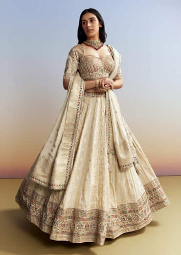 Cream Tissue Embroidered Bridesmaid Lehenga