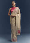 Cream Tissue Organza Saree With Intricate Hand Embroidery