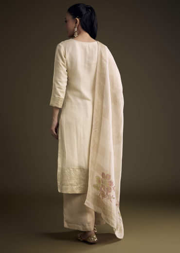 Cream Tissue Palazzo Suit With Sequins And Cutdana Work