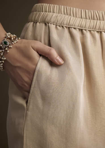 Cream Tissue Palazzo Suit With Sequins And Cutdana Work