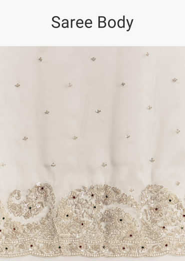 Cream Tissue Saree With Sequins Floral Embroidery