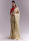 Cream Tissue Saree With Subtle Weave And Zari Border
