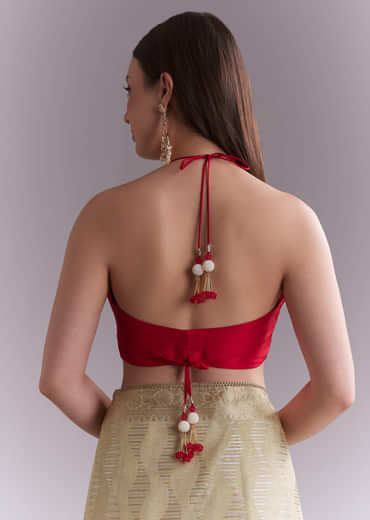 Cream Tissue Saree With Subtle Weave And Zari Border