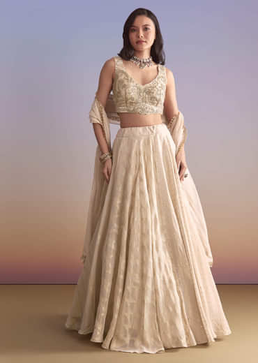 Cream Tissue Silk Bridesmaid Lehenga With Zardosi Embroidery