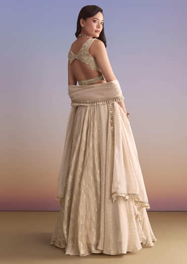 Cream Tissue Silk Bridesmaid Lehenga With Zardosi Embroidery