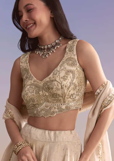 Cream Tissue Silk Bridesmaid Lehenga With Zardosi Embroidery