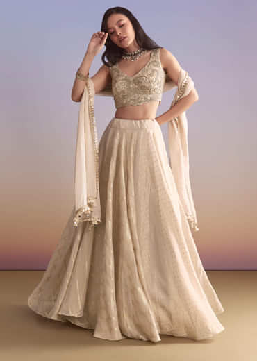 Cream Tissue Silk Bridesmaid Lehenga With Zardosi Embroidery