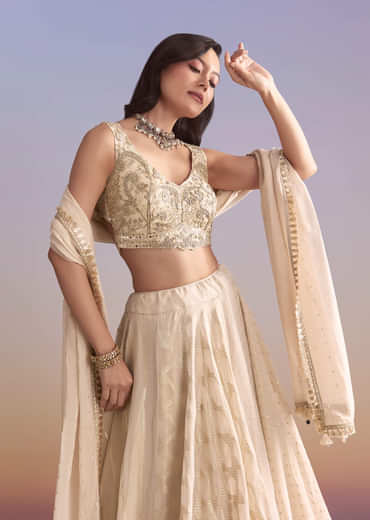 Cream Tissue Silk Bridesmaid Lehenga With Zardosi Embroidery