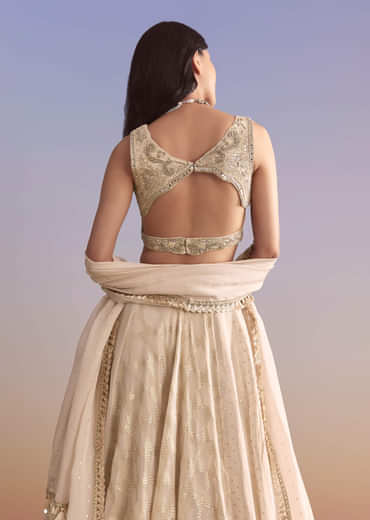 Cream Tissue Silk Bridesmaid Lehenga With Zardosi Embroidery