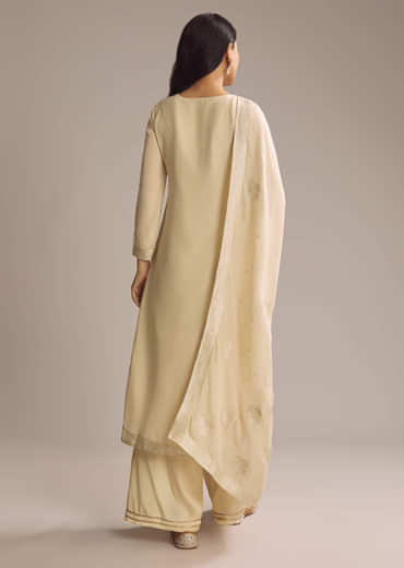 Cream White Banarasi Georgette Palazzo Suit