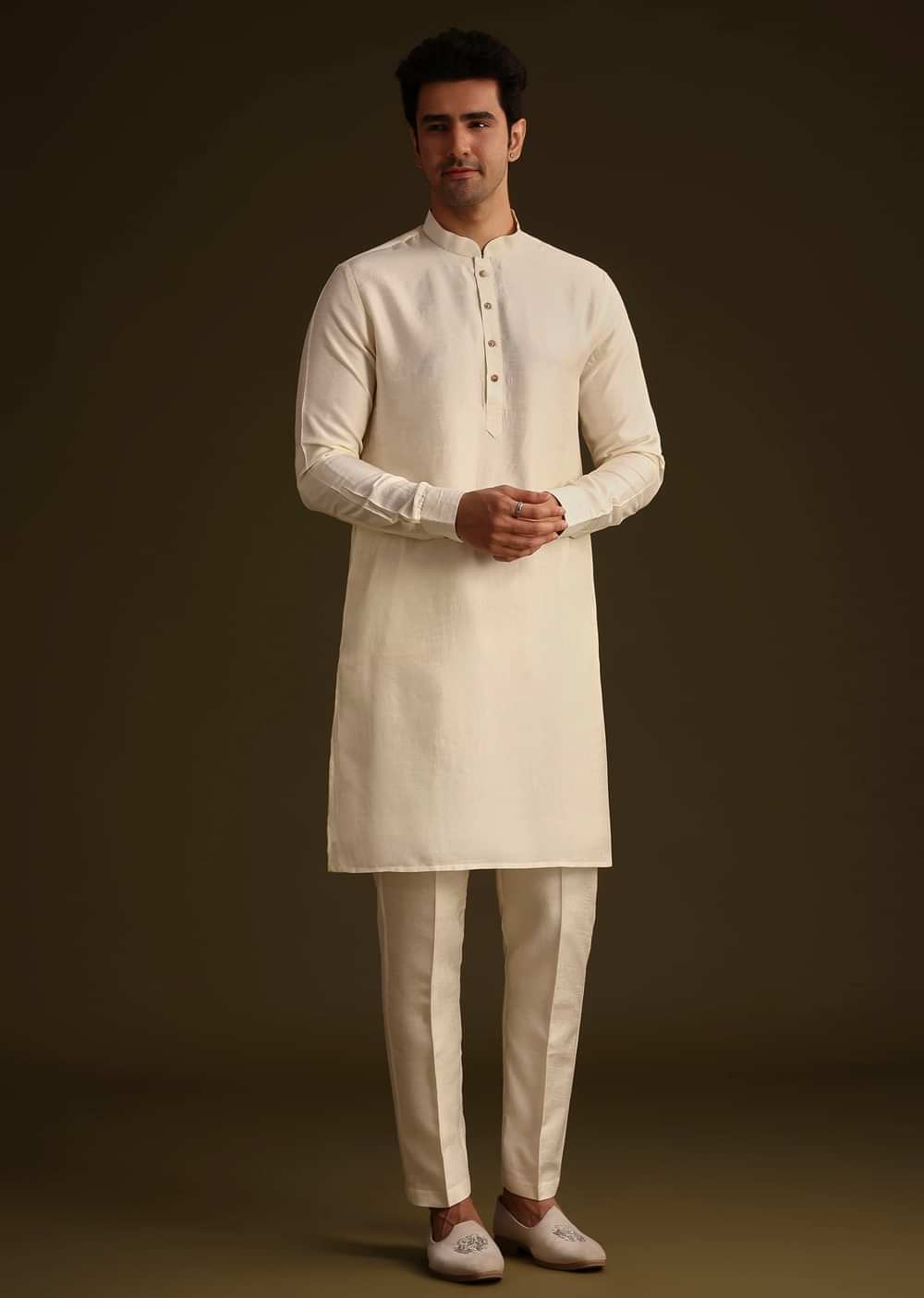 Cream And Blue Silk Jacket Set