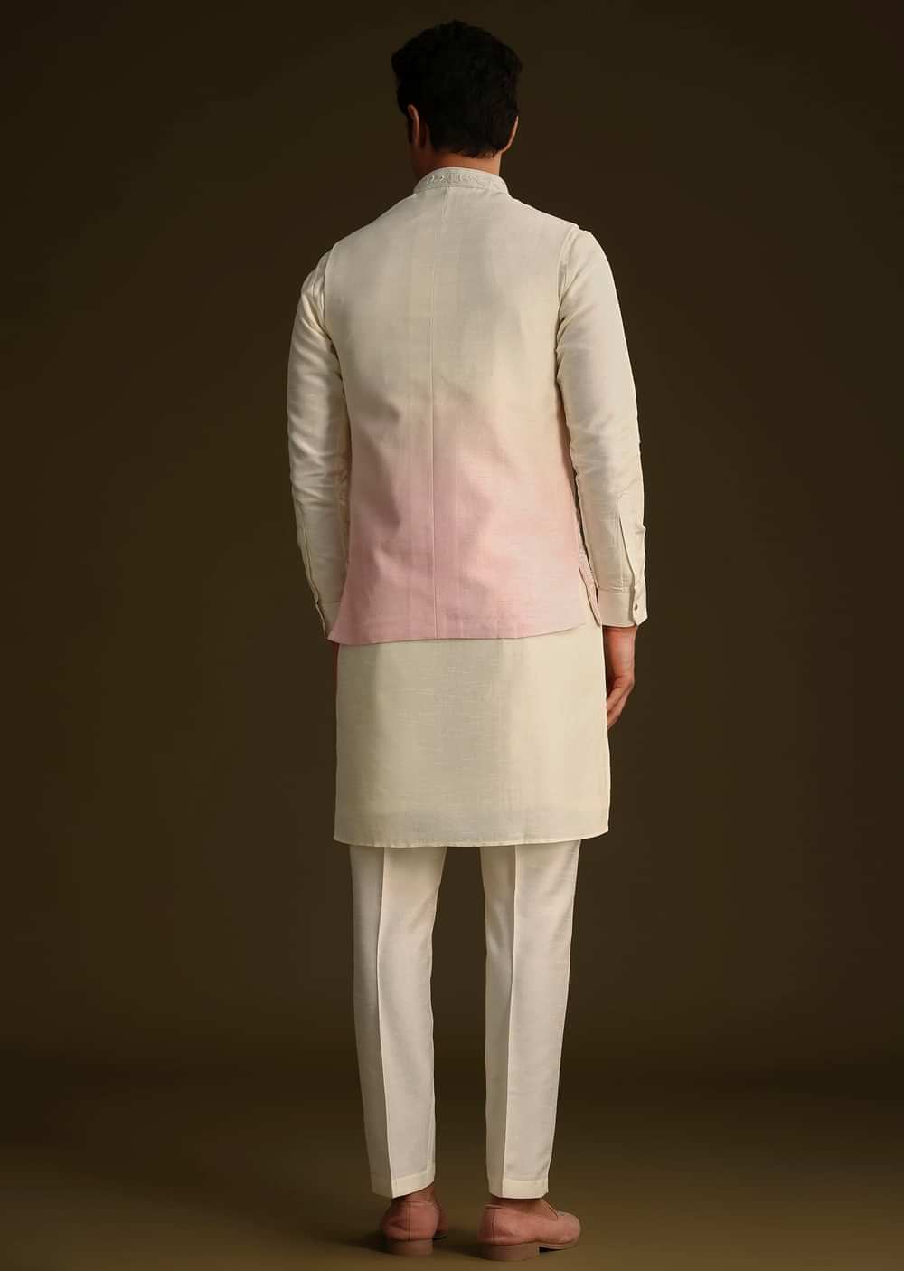 Cream And Pink Silk Jacket Set