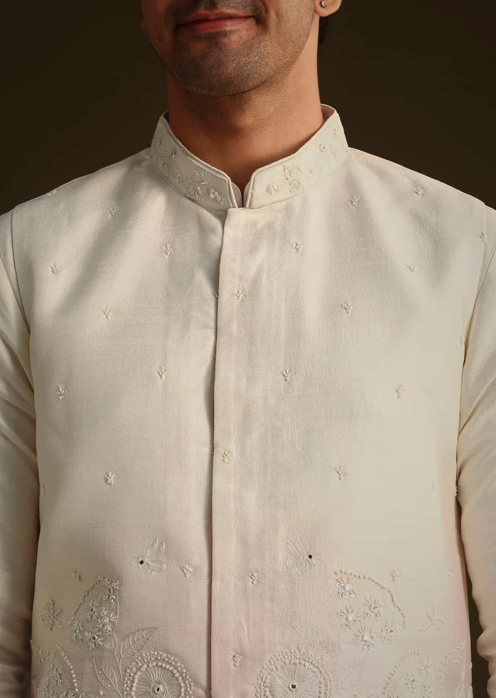 Cream And Pink Silk Jacket Set