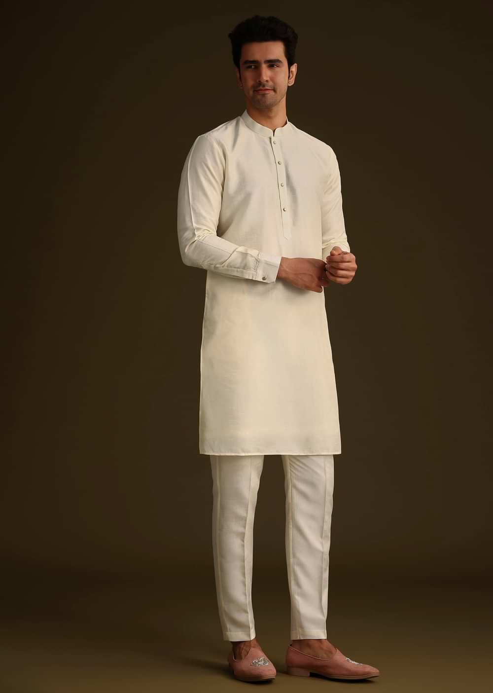 Cream And Pink Silk Jacket Set