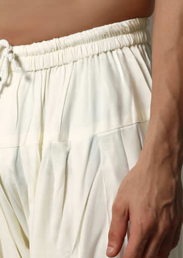 Cream Embroidered Linen Kurta Salwar For Men