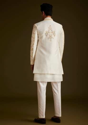 Cream Embroidered Sherwani Set