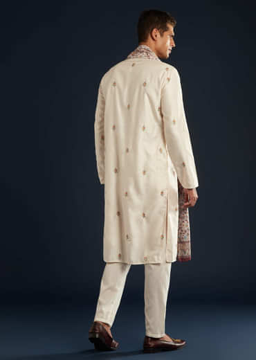 Cream Kurta Set with Kashmiri Printed Dupatta