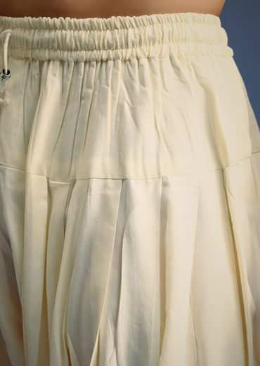 Cream Printed Kurta With Patiala For Men