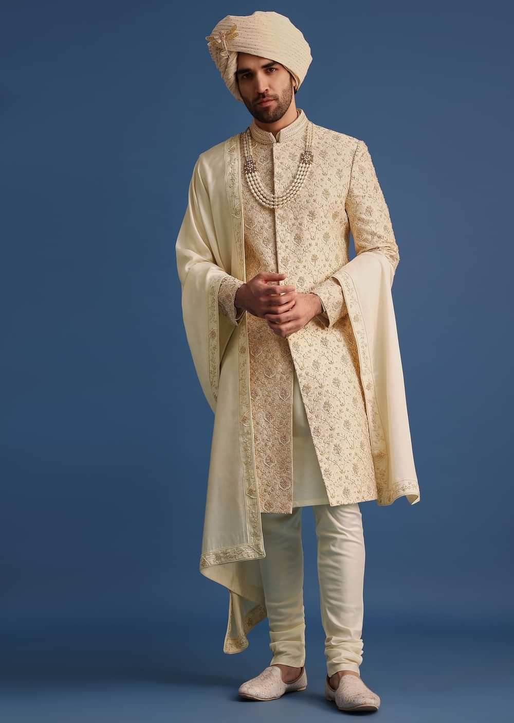 Cream Sherwani Suit With Hand Work