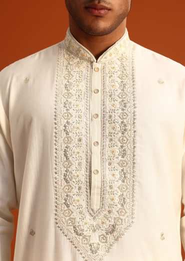 Cream Threadwork Kurta Set