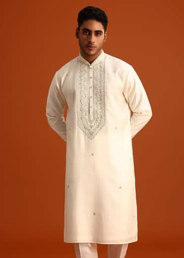 Cream Threadwork Kurta Set