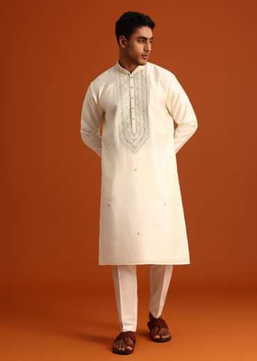 Cream Threadwork Kurta Set