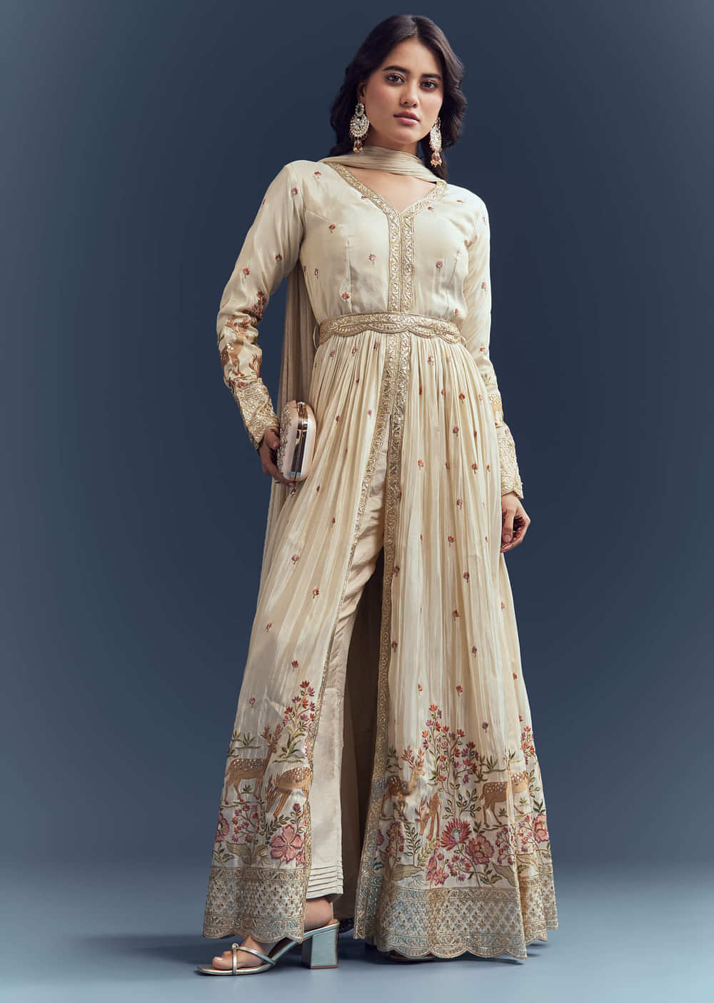 Cream Tissue Anarkali Suit With Delicate Resham Embroidery